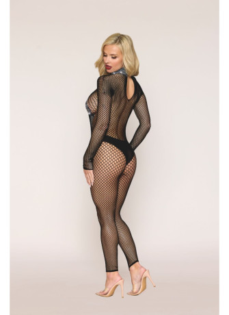 Bodystocking en résille grosse maille et finition strass - DG0511BLK